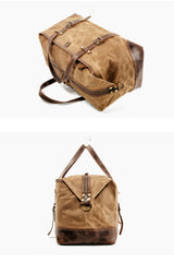 Casual Waxed Canvas Leather Mens Large Travel Green Weekender Bag Black Duffle Bag for Men - iwalletsmen