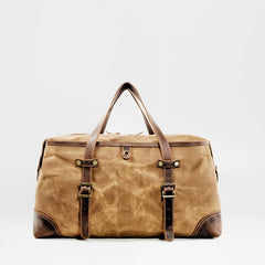 Casual Waxed Canvas Leather Mens Large Travel Green Weekender Bag Black Duffle Bag for Men - iwalletsmen