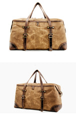 Casual Waxed Canvas Leather Mens Large Travel Green Weekender Bag Black Duffle Bag for Men - iwalletsmen