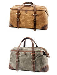 Casual Waxed Canvas Leather Mens Large Travel Green Weekender Bag Black Duffle Bag for Men - iwalletsmen