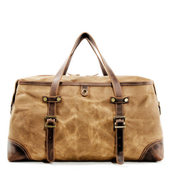 Casual Waxed Canvas Leather Mens Large Travel Green Weekender Bag Black Duffle Bag for Men - iwalletsmen