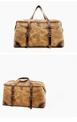 Casual Waxed Canvas Leather Mens Large Travel Green Weekender Bag Black Duffle Bag for Men - iwalletsmen