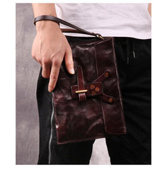 Chocolate Leather Mens Clutch Wristlet Wallet Bag Cool Zipper Clutch Wallet For Men - iwalletsmen