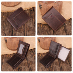 Chocolate Bifold Leather Mens Small Wallet billfold Wallet Driver's License Wallet for Men - iwalletsmen