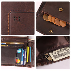 Chocolate Bifold Leather Mens Small Wallet billfold Wallet Driver's License Wallet for Men - iwalletsmen