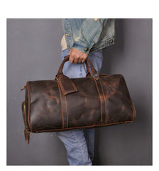 Classic Leather Mens Large Leather Duffle Bag Large Weekender Bag Travel Bag