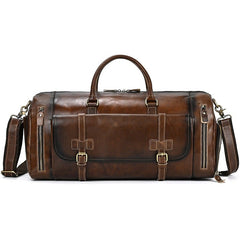 Classic Coffee Leather Mens Large Weekender Bag Travel Bag Large Leather Duffle Bag