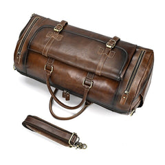 Classic Coffee Leather Mens Large Weekender Bag Travel Bag Large Leather Duffle Bag