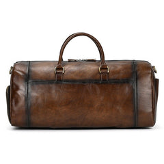 Classic Coffee Leather Mens Large Weekender Bag Travel Bag Large Leather Duffle Bag