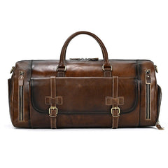 Classic Coffee Leather Mens Large Weekender Bag Travel Bag Large Leather Duffle Bag