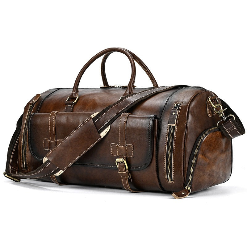 Classic Tan Leather Mens Large Weekender Bag Travel Bag Large Leather Duffle Bag