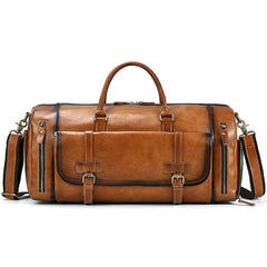 Classic Coffee Leather Mens Large Weekender Bag Travel Bag Large Leather Duffle Bag