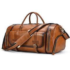 Classic Coffee Leather Mens Large Weekender Bag Travel Bag Large Leather Duffle Bag