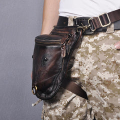 Vintage Brown LEATHER MEN'S Ox Fanny Pack Waist Bag Side Bag Drop Leg Biker Bag For Men - iwalletsmen