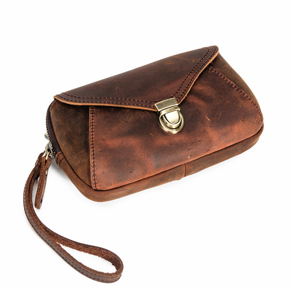 Classy Brown Leather Mens Work Clutch Bag Wirstlet Clutch Mobile Phone Bag For Men - iwalletsmen