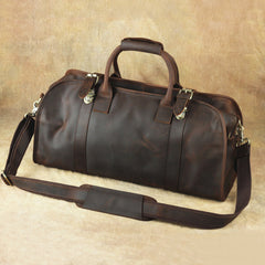 Vintage Leather Men's Coffee Overnight Bag Large Weekender Bag Travel Bag For Men - iwalletsmen