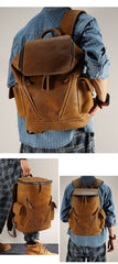 Coffee Bucket Leather College Backpack Men's 14 inches Large Barrel Travel Backpack For Men