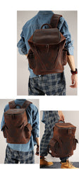 Coffee Bucket Leather College Backpack Men's 14 inches Large Barrel Travel Backpack For Men