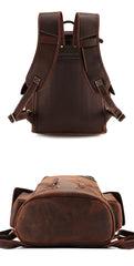 Brown Bucket Leather College Backpack Men's 14 inches Large Barrel Travel Backpack For Men