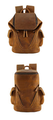 Coffee Bucket Leather College Backpack Men's 14 inches Large Barrel Travel Backpack For Men