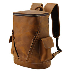 Coffee Bucket Leather College Backpack Men's 14 inches Large Barrel Travel Backpack For Men