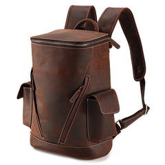 Coffee Bucket Leather College Backpack Men's 14 inches Large Barrel Travel Backpack For Men