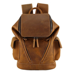 Coffee Bucket Leather College Backpack Men's 14 inches Large Barrel Travel Backpack For Men