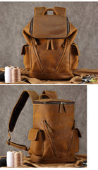 Coffee Bucket Leather College Backpack Men's 14 inches Large Barrel Travel Backpack For Men