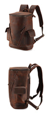 Coffee Bucket Leather College Backpack Men's 14 inches Large Barrel Travel Backpack For Men