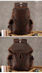 Coffee Bucket Leather College Backpack Men's 14 inches Large Barrel Travel Backpack For Men