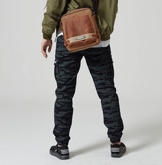 Coffee Canvas Leather Mens Side Bag Vertical Messenger Bags Army Green Canvas Courier Bag for Men - iwalletsmen