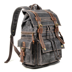 Coffee Canvas School Backpack Waxed Canvas Mens Coffee Laptop Backpack Travel Hiking Backpack For Men - iwalletsmen