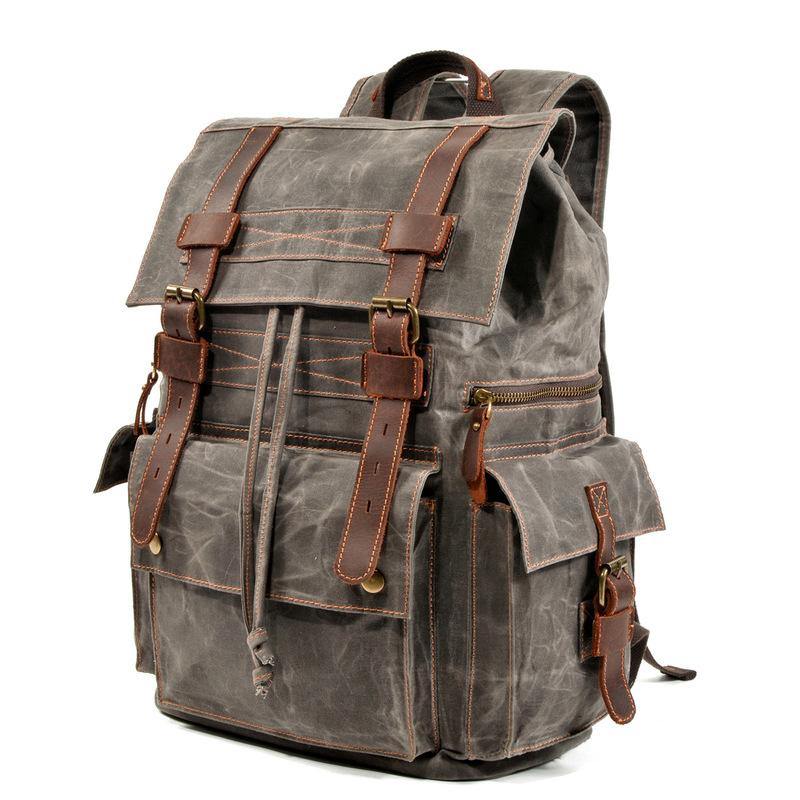 Army Green Canvas School Backpack Waxed Canvas Mens Green Laptop Backpack Travel Hiking Backpack For Men - iwalletsmen