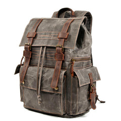 Army Green Canvas School Backpack Waxed Canvas Mens Green Laptop Backpack Travel Hiking Backpack For Men - iwalletsmen