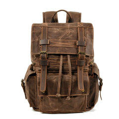 Army Green Canvas School Backpack Waxed Canvas Mens Green Laptop Backpack Travel Hiking Backpack For Men - iwalletsmen