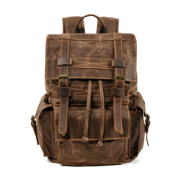 Coffee Canvas School Backpack Waxed Canvas Mens Coffee Laptop Backpack Travel Hiking Backpack For Men - iwalletsmen