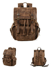 Army Green Canvas School Backpack Waxed Canvas Mens Green Laptop Backpack Travel Hiking Backpack For Men - iwalletsmen
