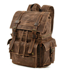 Army Green Canvas School Backpack Waxed Canvas Mens Green Laptop Backpack Travel Hiking Backpack For Men - iwalletsmen