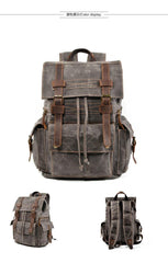 Army Green Canvas School Backpack Waxed Canvas Mens Green Laptop Backpack Travel Hiking Backpack For Men - iwalletsmen