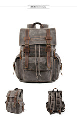 Coffee Canvas School Backpack Waxed Canvas Mens Coffee Laptop Backpack Travel Hiking Backpack For Men - iwalletsmen