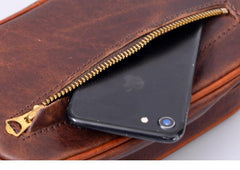 Coffee Cool Leather Mens Long Wallets Large Zipper Wallets Black Wristlet Clutch Vintage Clutch Purse For Men - iwalletsmen