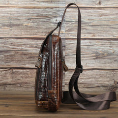 Crocodile Pattern Leather Backpack Men's Sling Bag Chest Bag Coffee One shoulder Backpack Sling Pack For Men - iwalletsmen