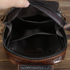 Crocodile Pattern Leather Backpack Men's Sling Bag Chest Bag Coffee One shoulder Backpack Sling Pack For Men - iwalletsmen
