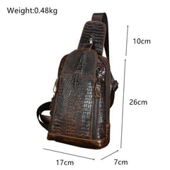 Crocodile Pattern Leather Backpack Men's Sling Bag Chest Bag Coffee One shoulder Backpack Sling Pack For Men - iwalletsmen