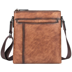 Brown  LEATHER MEN'S Small Side bag Square MESSENGER BAG Tan Square Courier Bag FOR MEN - iwalletsmen
