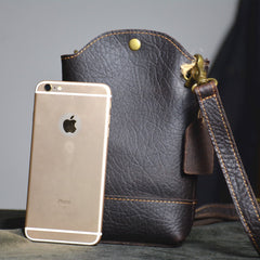 Coffee Leather MEN'S Small Phone Side bag Vertical Phone Shoulder Bag FOR MEN
