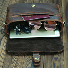 Coffee Leather Men's Small iPad Shoulder Bag Side Bag Best iPad Messenger Bags For Men