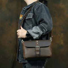 Coffee Leather Men's Small iPad Shoulder Bag Side Bag Best iPad Messenger Bags For Men