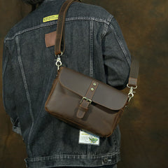 Coffee Leather Men's Small iPad Shoulder Bag Side Bag Best iPad Messenger Bags For Men