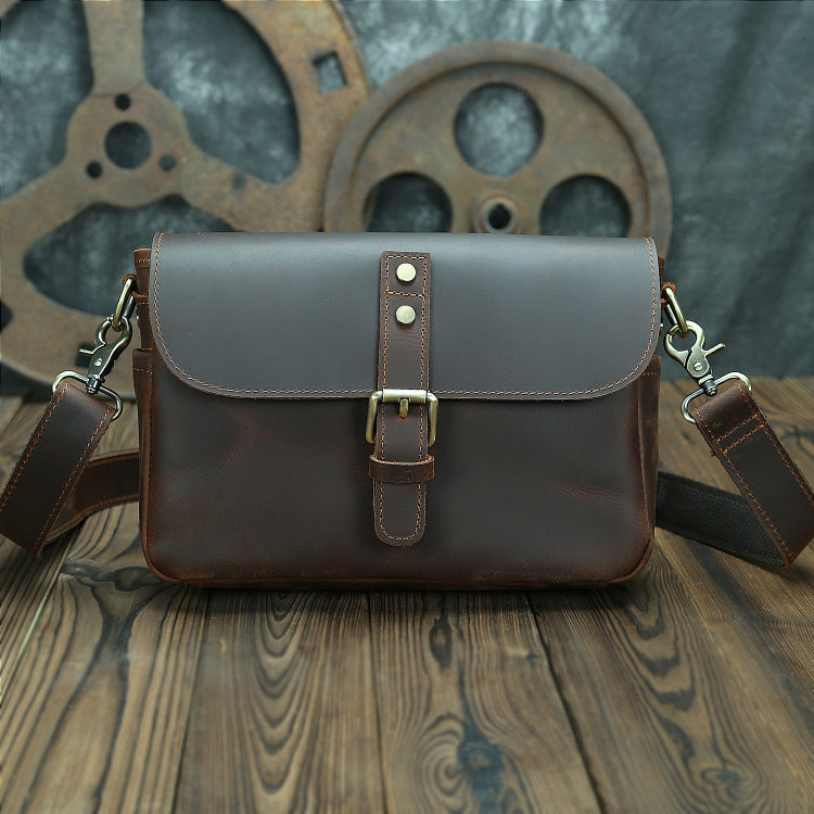 Coffee Leather Men's Small iPad Shoulder Bag Side Bag Best iPad Messenger Bags For Men